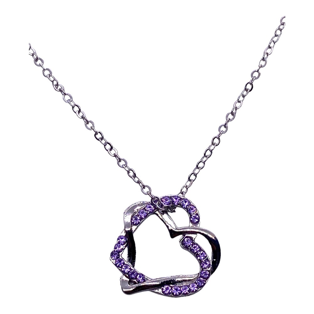 Imitation LIGHT PURPLE Rhinestone Gemstone Double Heart Pendant Necklace